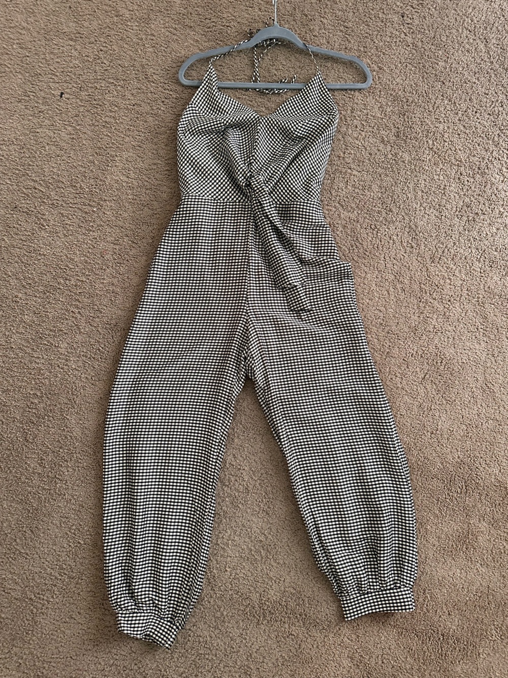 Silk Black & White gingham Halter Jumpsuit